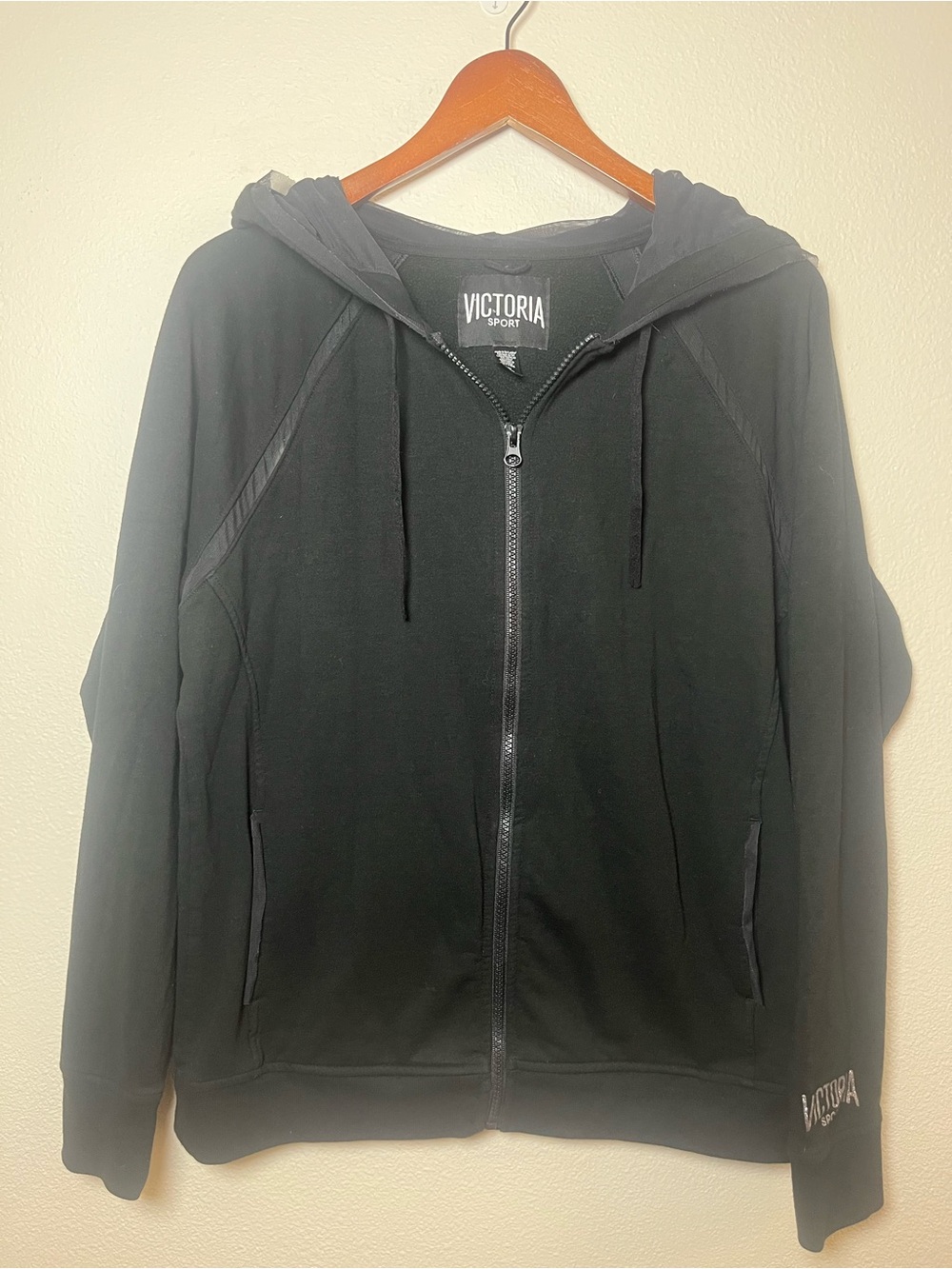 Victoria's Secret Sport Black Full-Zip Hoodie with Lace trim